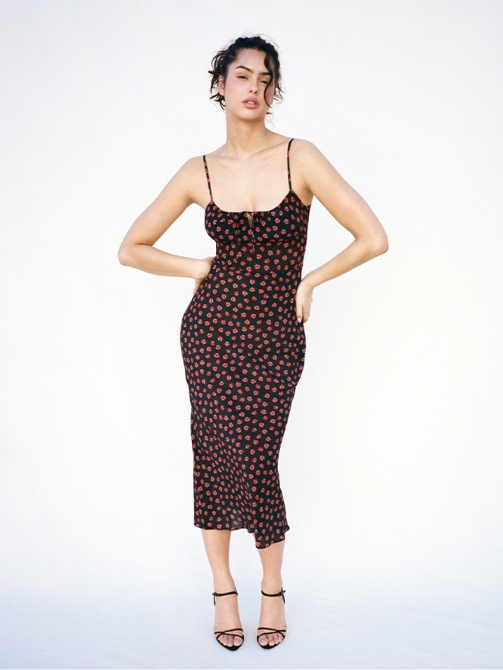 NWT Réalisation Par The Alba Rosalita Black Rose Floral Silk Midi Dress Small